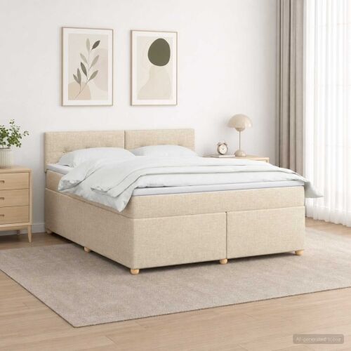 Boxspring krevet s madracem Krem 160 x 200 cm Tkanina - Krem 160 x 200 cm Prošiveno gumbima Cijena
