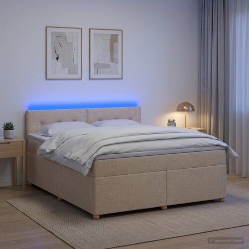 Boxspring krevet s madracem Krem 160 x 200 cm Tkanina - Krem 160 x 200 cm Prošiveno gumbima Cijena