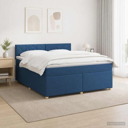 Boxspring krevet s madracem Plava 160 x 200 cm Tkanina - Plava 160 x 200 cm Dizajn s rombovima Cijena