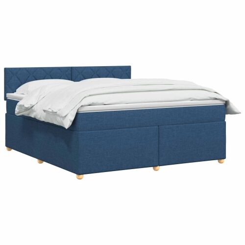 Boxspring krevet s madracem Plava 160 x 200 cm Tkanina - Plava 160 x 200 cm Dizajn s rombovima Cijena