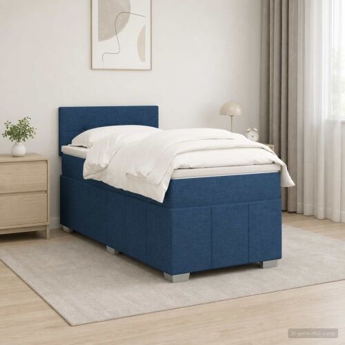 Boxspring krevet s madracem Plava 100 x 200 cm Tkanina - Plava 100 x 200 cm Prošiveno gumbima Cijena