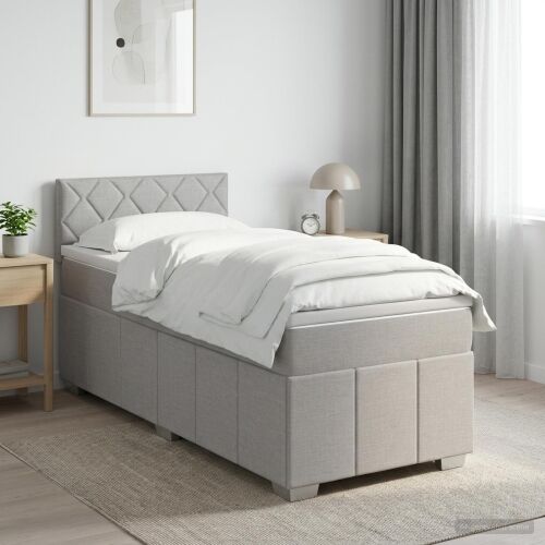 Boxspring krevet s madracem Svjetlosiva 100 x 200 cm Tkanina - Svjetlosiva 100 x 200 cm Dizajn s rombovima Cijena