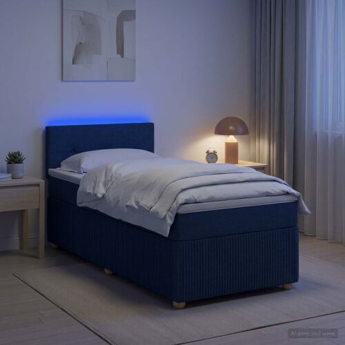 Boxspring krevet s madracem Plava 100 x 200 cm Tkanina - Plava 100 x 200 cm Prošiveno gumbima Cijena