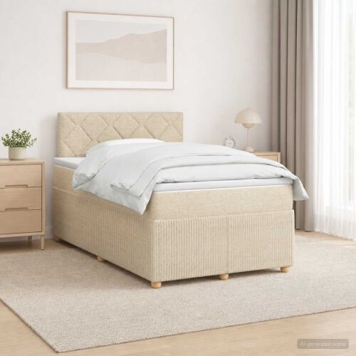 Boxspring krevet s madracem Krem 120 x 190 cm Tkanina - Krem 120 x 190 cm Dizajn s rombovima Cijena