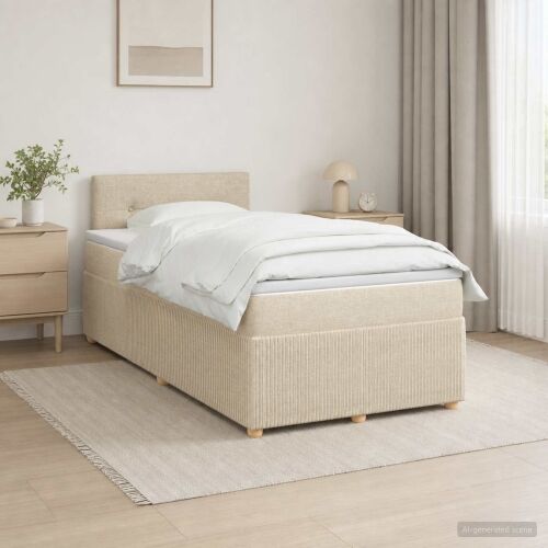 Boxspring krevet s madracem Krem 120 x 200 cm Tkanina - Krem 120 x 200 cm Prošiveno gumbima Cijena