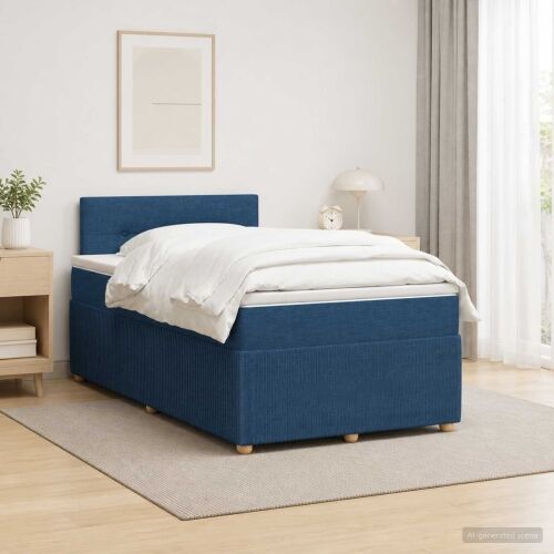 Boxspring krevet s madracem Plava 120 x 200 cm Tkanina - Plava 120 x 200 cm Prošiveno gumbima Cijena