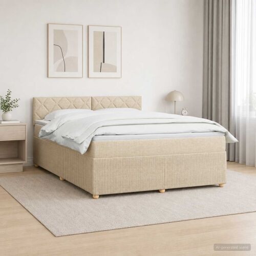 Boxspring krevet s madracem Krem 160 x 200 cm Tkanina - Krem 160 x 200 cm Dizajn s rombovima Cijena