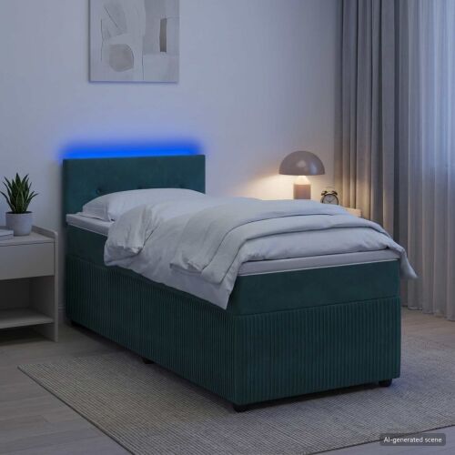 Boxspring krevet s madracem Tamnozelena 100 x 200 cm Baršun - Tamnozelena 100 x 200 cm Prošiveno gumbima Cijena