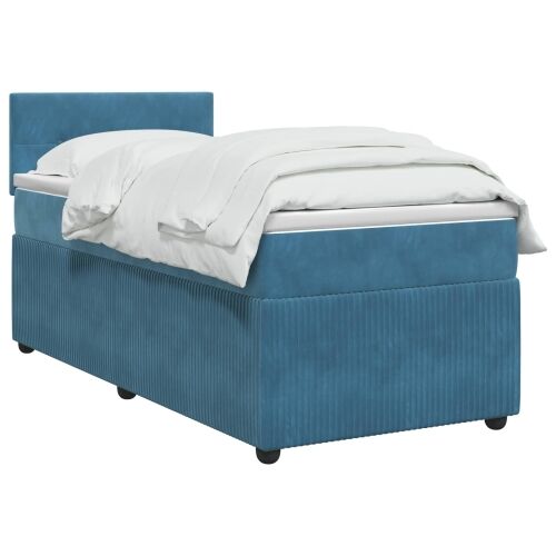 Boxspring krevet s madracem Plava 100 x 200 cm Baršun - Plava 100 x 200 cm Prošiveno gumbima Cijena