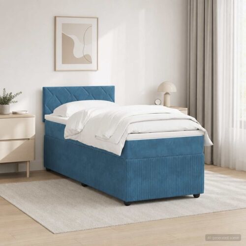 Boxspring krevet s madracem Plava 100 x 200 cm Baršun - Plava 100 x 200 cm Dizajn s rombovima Cijena