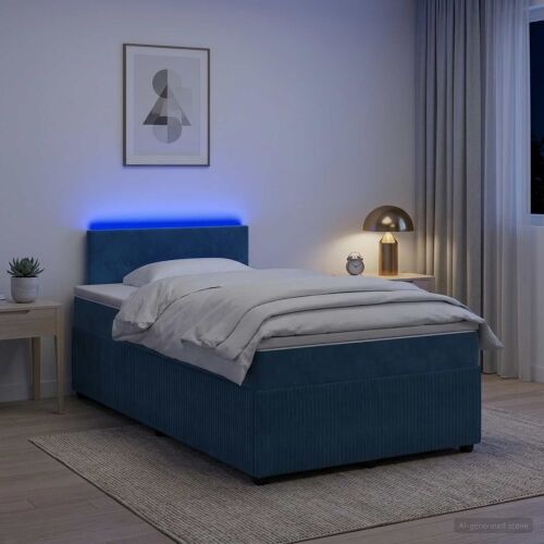 Boxspring krevet s madracem Plava 120 x 190 cm Baršun - Plava 120 x 190 cm Prošiveno gumbima Cijena