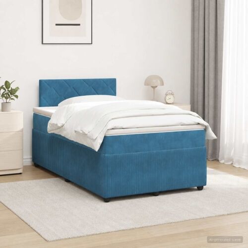Boxspring krevet s madracem Plava 120 x 190 cm Baršun - Plava 120 x 190 cm Dizajn s rombovima Cijena