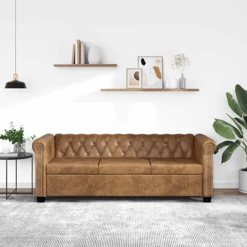 Trosjed Chesterfield od umjetne kože smeđi  - Smeđa 1 Trosjedi Trosjedi Cijena