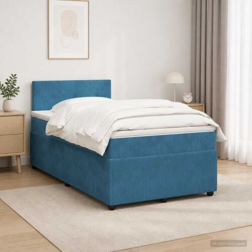 Boxspring krevet s madracem Plava 120 x 200 cm Baršun - Plava 120 x 200 cm Prošiveno gumbima Cijena