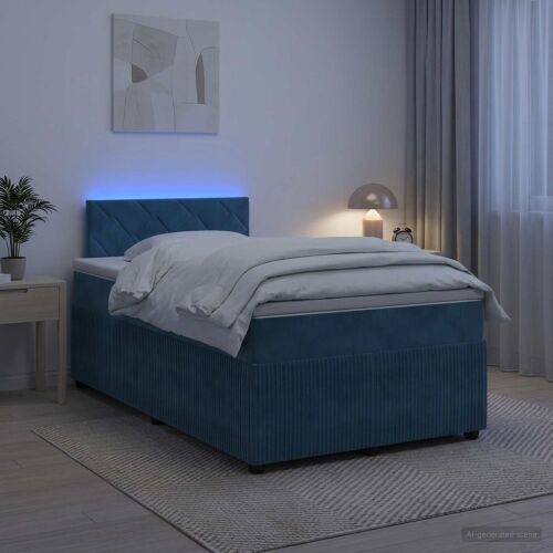 Boxspring krevet s madracem Plava 120 x 200 cm Baršun - Plava 120 x 200 cm Dizajn s rombovima Cijena