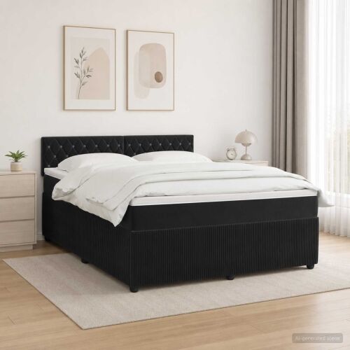Boxspring krevet s madracem Crna 140 x 190 cm Baršun - Crna 140 x 190 cm Kristal s dugmadima Cijena
