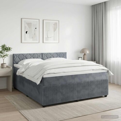 Boxspring krevet s madracem Tamnosiva 140 x 190 cm Baršun - Tamnosiva 140 x 190 cm Dizajn s rombovima Cijena
