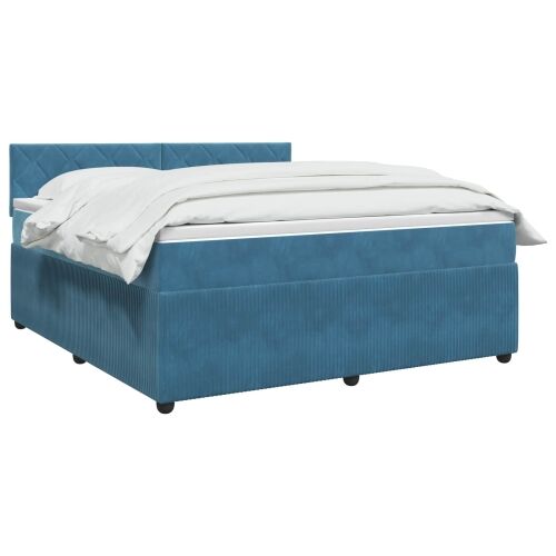 Boxspring krevet s madracem Plava 160 x 200 cm Baršun - Plava 160 x 200 cm Dizajn s rombovima Cijena