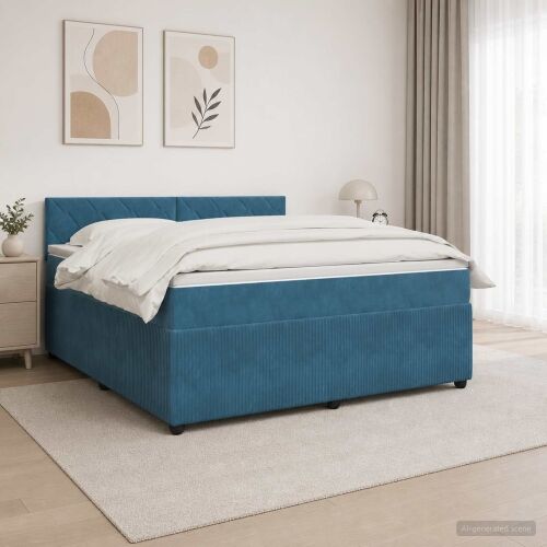 Boxspring krevet s madracem Plava 160 x 200 cm Baršun - Plava 160 x 200 cm Dizajn s rombovima Cijena
