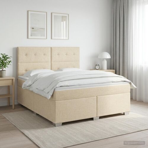 Boxspring krevet s madracem Krem 160 x 200 cm Tkanina - Krem 160 x 200 cm Prošiveno gumbima Cijena