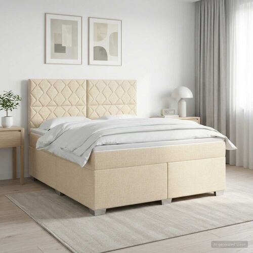 Boxspring krevet s madracem Krem 160 x 200 cm Tkanina - Krem 160 x 200 cm Dizajn s rombovima Cijena