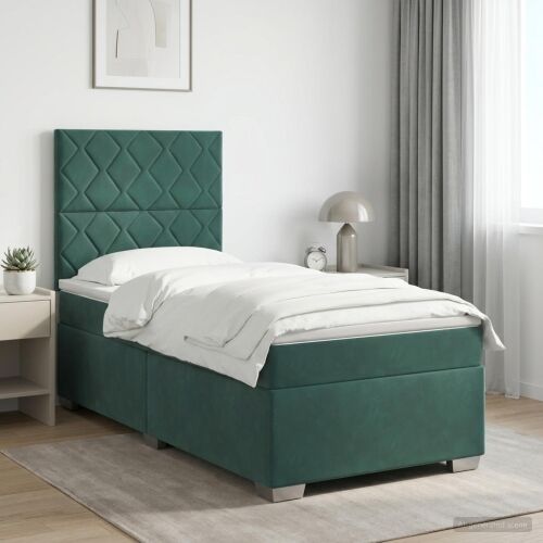 Boxspring krevet s madracem Tamnozelena 100 x 200 cm Baršun - Tamnozelena 100 x 200 cm Dizajn s rombovima Cijena