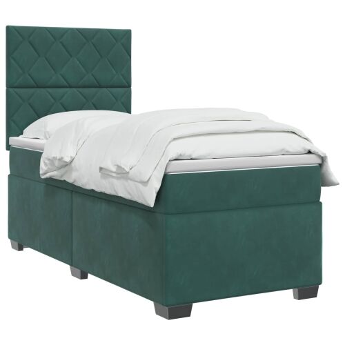 Boxspring krevet s madracem Tamnozelena 100 x 200 cm Baršun - Tamnozelena 100 x 200 cm Dizajn s rombovima Cijena