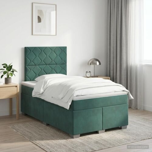Boxspring krevet s madracem Tamnozelena 120 x 200 cm Baršun - Tamnozelena 120 x 200 cm Dizajn s rombovima Cijena