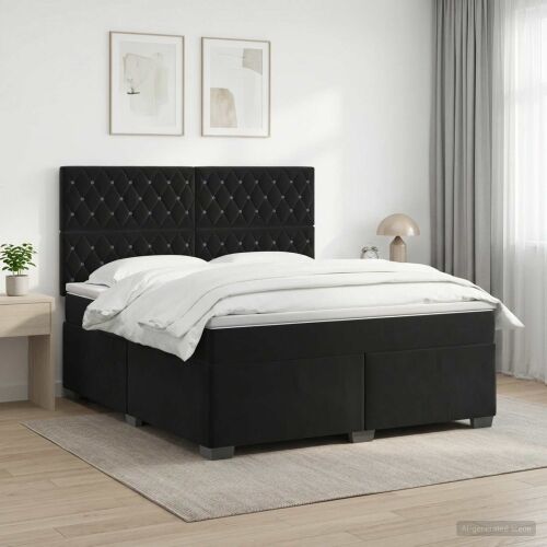 Boxspring krevet s madracem Crna 140 x 200 cm Baršun - Crna 140 x 200 cm Kristal s dugmadima Cijena