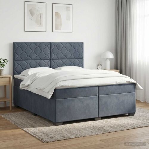 Boxspring krevet s madracem Tamnosiva 200 x 200 cm Baršun - Tamnosiva 200 x 200 cm Dizajn s rombovima Cijena