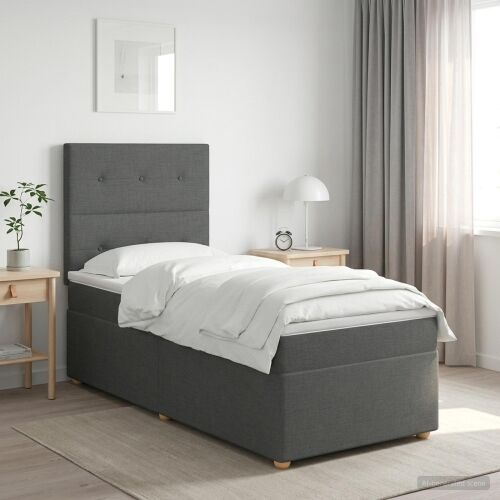 Boxspring krevet s madracem Tamnosiva 90 x 200 cm Tkanina - Tamnosiva 90 x 200 cm Prošiveno gumbima Cijena