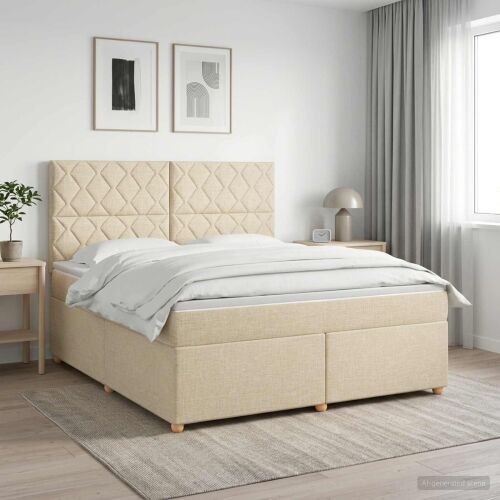 Boxspring krevet s madracem Krem 160 x 200 cm Tkanina - Krem 160 x 200 cm Dizajn s rombovima Cijena