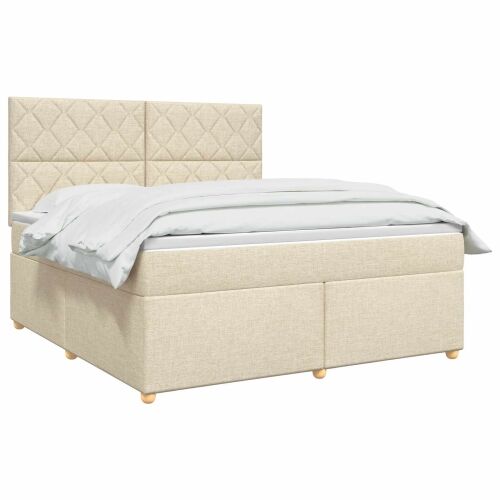 Boxspring krevet s madracem Krem 160 x 200 cm Tkanina - Krem 160 x 200 cm Dizajn s rombovima Cijena