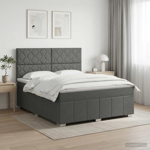 Boxspring krevet s madracem Tamnosiva 140 x 200 cm Tkanina - Tamnosiva 140 x 200 cm Dizajn s rombovima Cijena