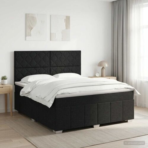 Boxspring krevet s madracem Crna 140 x 200 cm Tkanina - Crna 140 x 200 cm Dizajn s rombovima Cijena
