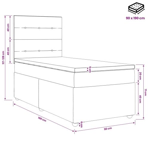 Boxspring krevet s madracem Tamnosiva 90 x 190 cm Tkanina - Tamnosiva 90 x 190 cm Prošiveno gumbima Cijena