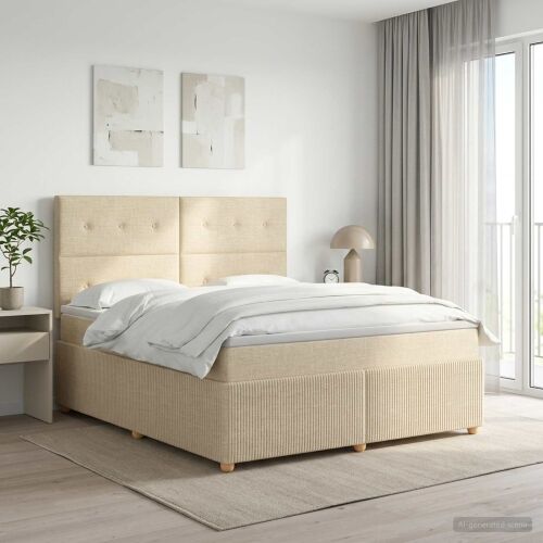 Boxspring krevet s madracem Krem 160 x 200 cm Tkanina - Krem 160 x 200 cm Prošiveno gumbima Cijena