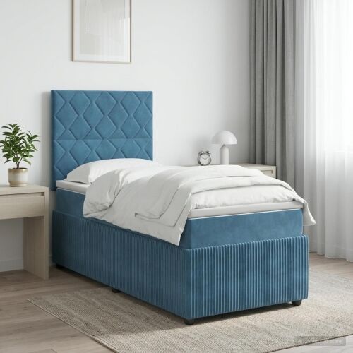 Boxspring krevet s madracem Plava 80 x 200 cm Baršun - Plava 80 x 200 cm Dizajn s rombovima Cijena