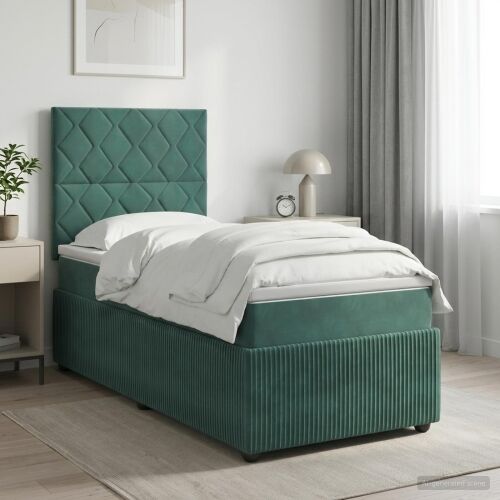 Boxspring krevet s madracem Tamnozelena 90 x 200 cm Baršun - Tamnozelena 90 x 200 cm Dizajn s rombovima Cijena