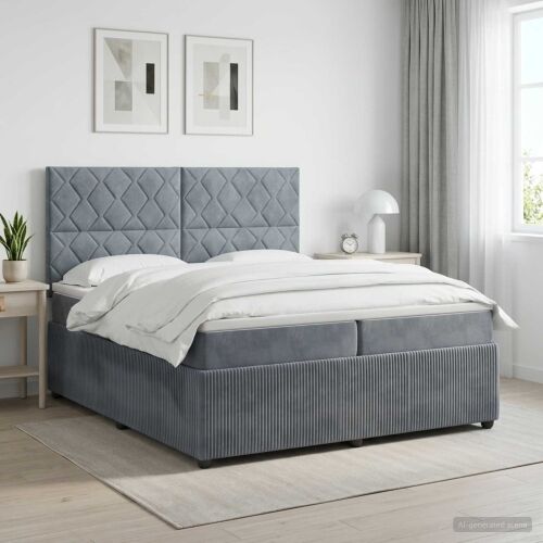 Boxspring krevet s madracem Tamnosiva 200 x 200 cm Baršun - Tamnosiva 200 x 200 cm Dizajn s rombovima Cijena