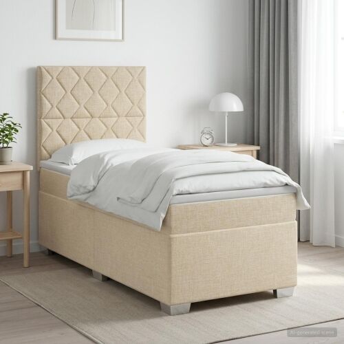 Boxspring krevet s madracem Krem 80 x 200 cm Tkanina - Krem 80 x 200 cm Dizajn s rombovima Cijena