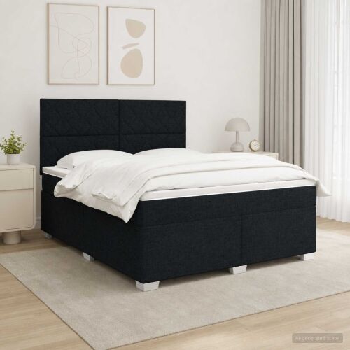 Boxspring krevet s madracem Crna 140 x 200 cm Tkanina - Crna 140 x 200 cm Dizajn s rombovima Cijena