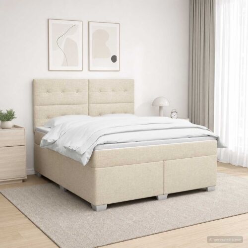 Boxspring krevet s madracem Krem 160 x 200 cm Tkanina - Krem 160 x 200 cm Prošiveno gumbima Cijena