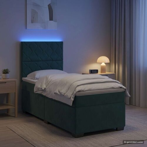 Boxspring krevet s madracem Tamnozelena 90 x 200 cm Baršun - Tamnozelena 90 x 200 cm Dizajn s rombovima Cijena