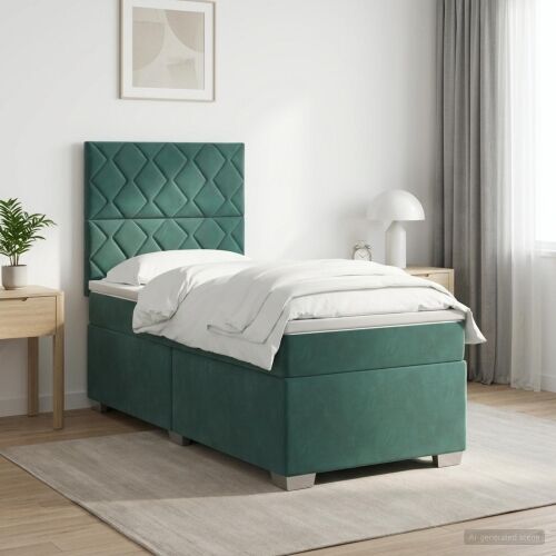 Boxspring krevet s madracem Tamnozelena 90 x 200 cm Baršun - Tamnozelena 90 x 200 cm Dizajn s rombovima Cijena