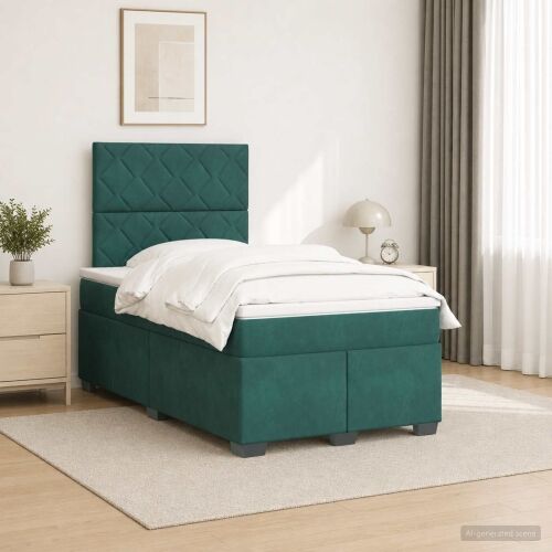 Boxspring krevet s madracem Tamnozelena 120 x 200 cm Baršun - Tamnozelena 120 x 200 cm Dizajn s rombovima Cijena