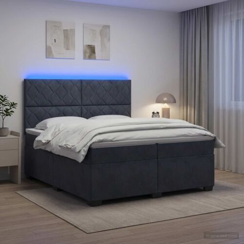 Boxspring krevet s madracem Tamnosiva 200 x 200 cm Baršun - Tamnosiva 200 x 200 cm Dizajn s rombovima Cijena