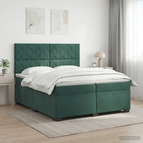 Boxspring krevet s madracem Tamnozelena 200 x 200 cm Baršun - Tamnozelena 200 x 200 cm Dizajn s rombovima Cijena