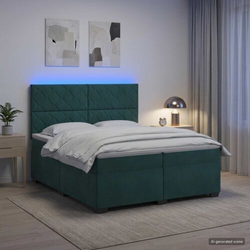 Boxspring krevet s madracem Tamnozelena 200 x 200 cm Baršun - Tamnozelena 200 x 200 cm Dizajn s rombovima Cijena