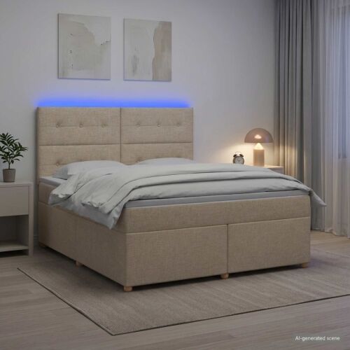 Boxspring krevet s madracem Krem 160 x 200 cm Tkanina - Krem 160 x 200 cm Prošiveno gumbima Cijena